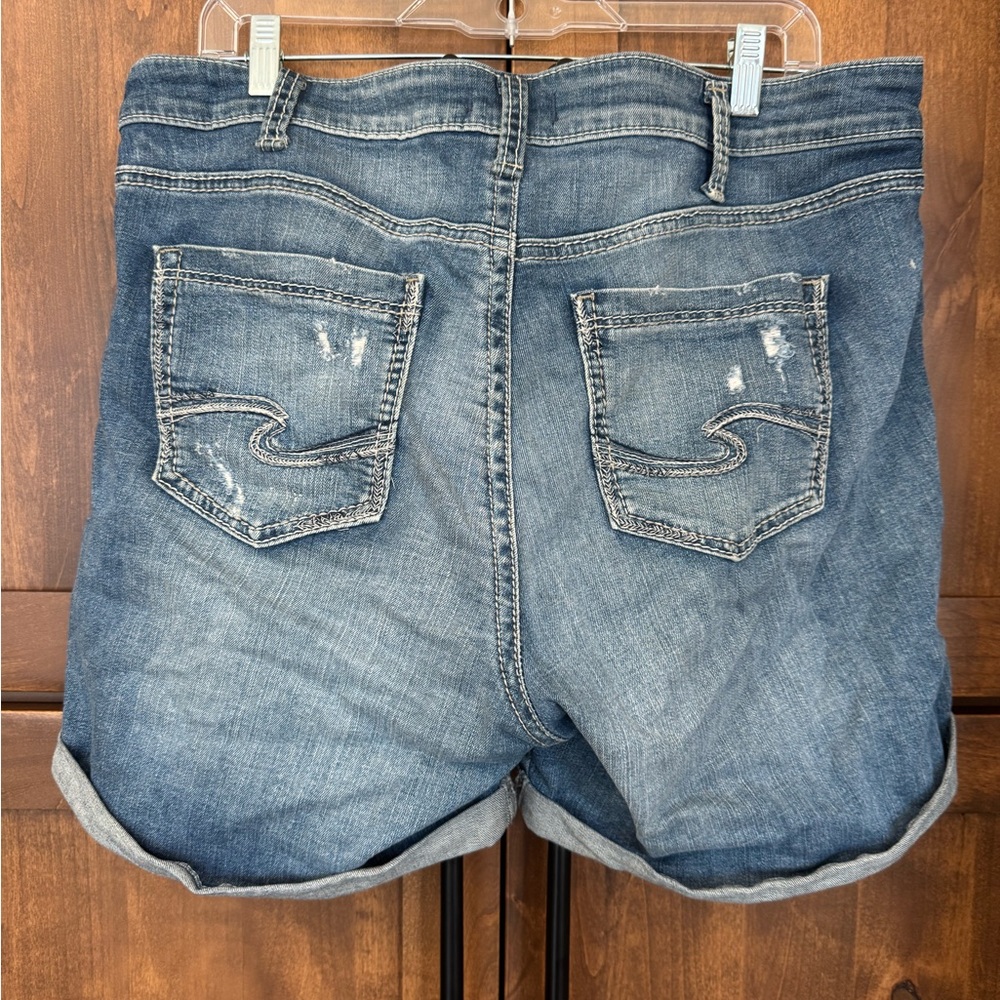 Silver Jeans Distressed Rolled Hem Denim Shorts - Faded Blue - Picture 3 of 3